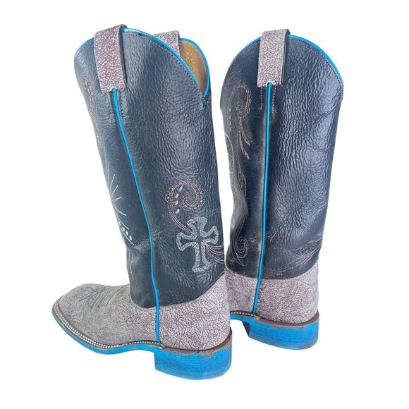 Justin Boots Womens Western Cowboy Boots Size 6.5B Turquoise Cross Square Toe - Picture 5 of 10